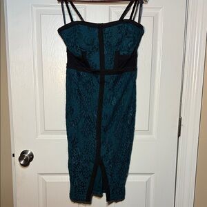 Material Girl Teal and Black Strapless Dress